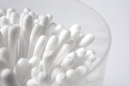 Cotton Swab with wool fibers closeupの写真素材