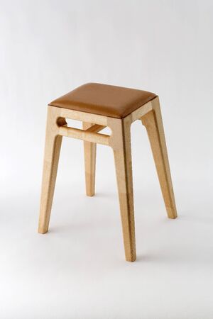 a wooden frame leather cushion stoolの写真素材