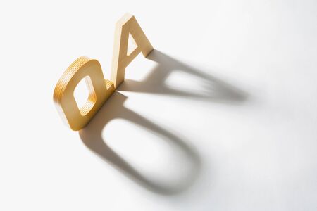 Wooden Alphabet QA and Shadow Reflection. Questions and Answers.の写真素材