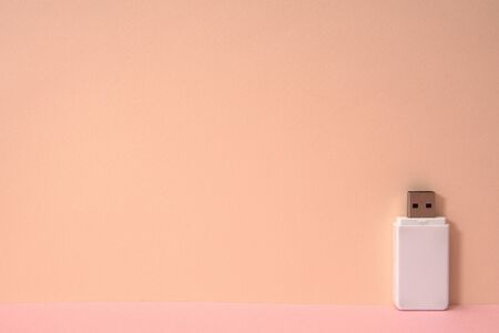 Pink color background and white USB memory storage.の写真素材