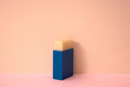 Pink color background and square eraser.の写真素材