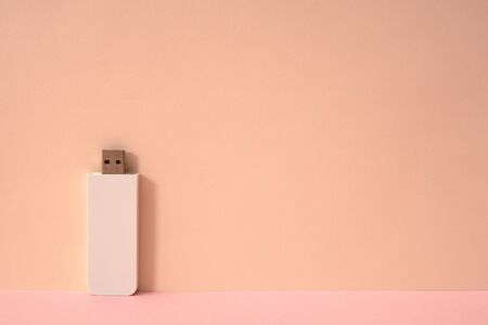 Pink color background and white USB memory storage.の写真素材