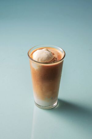 gelato affogato. a dessert with espresso coffee on ice cream.の写真素材