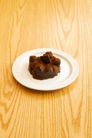 chocolate cake, bread, meal, dessert. Topview.の写真素材