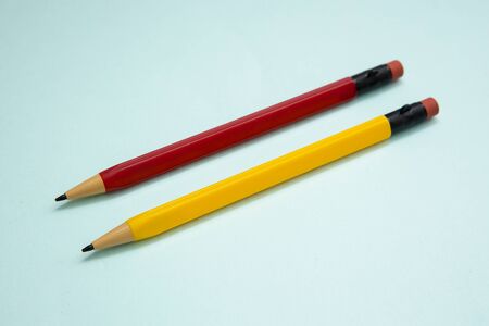 pencil-shaped mechanical pencils with eraser.の写真素材