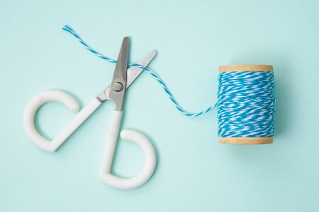 a cute little pair of scissors that try to cut thread.