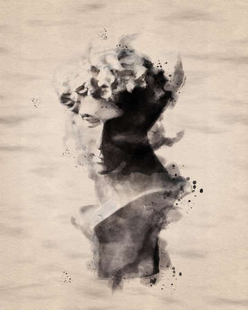 watercolor painting of Greek & Roman sculptures. a plaster figure.の写真素材