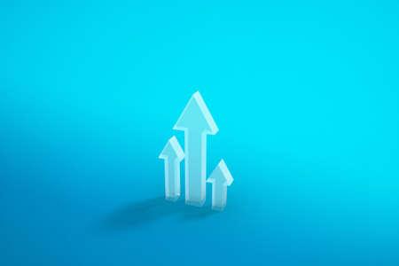 Rising arrows on a blue background. 3D rendering.