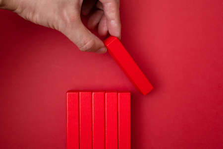 pile domino block. Red dominoes.