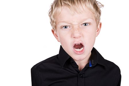 Isolated Shot of a Young Blonde Boy Shoting into the Camera