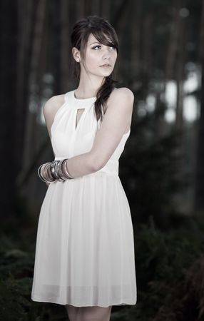 Beautiful Location Shot of a Stunning Teenage Model in Forestの写真素材
