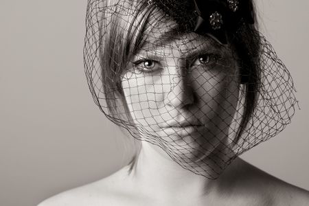 Black and White Shot of a Beautiful Girl in Veilの写真素材