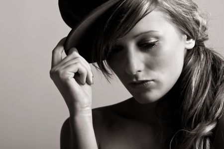 Striking Monochromatic Shot of a Beautiful Model Looking Down