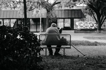 old man on a park benchの写真素材