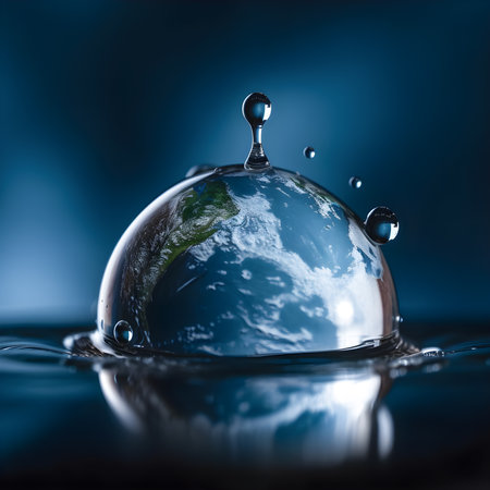 Drop of water in the shape of the planet earth. Earth day. Generative a.i.の素材