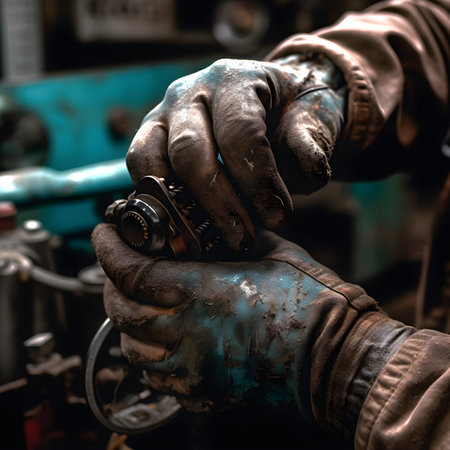 Gloved hands of a working man using a tool. Generative a.i.の素材