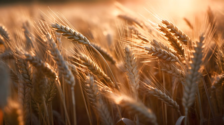 Wheat in a cereal field at sunset. High quality. Generative a.i.の素材