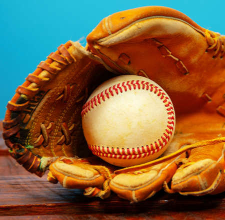 Baseball Glove with Ball in mittの写真素材