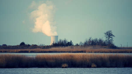 Salem Nuclear Power Plant as seen from Bombay Hook National Wildlife Refugeの写真素材