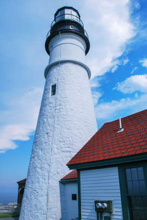 Portland Head Light House in Maine, with stormy skiesの写真素材