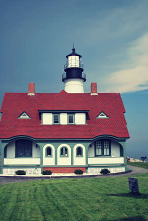 Maine Portland Head Lighthouse and lighthouse keeper houseの写真素材