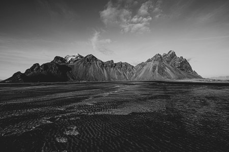 View of Iceland's Vestrahorn Mountain with clean sky during the golden hour.の写真素材