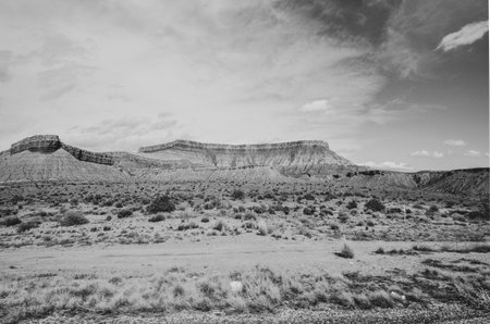 Desert Landscape in Souther Utah, southwest USA, cliffs, mesa, mountains, vegetation, and great...