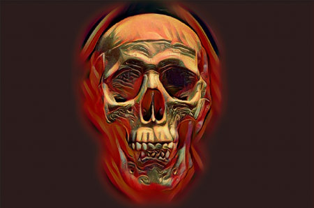 Plastic Human Skull, render in an art style