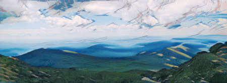 Wide angle view from the top of Mount Washington, New Hampshire. Image was been edited to mimic a painting.の写真素材