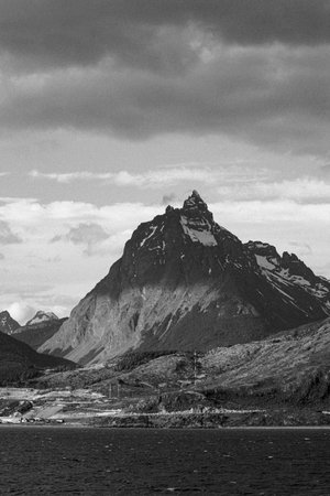 Mountains in the Lofoten islands in Norway in black and whiteの写真素材