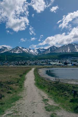 Hiking trail to the town of Ushuaia, Argentinaの写真素材