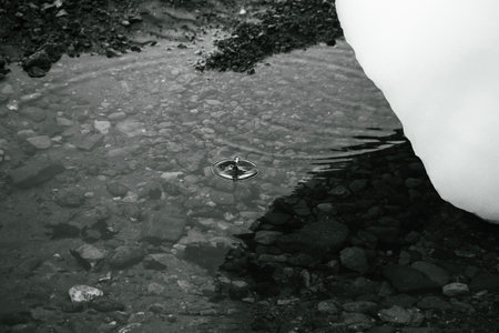 Frozen water in a small river.の写真素材