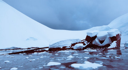Frozen lake in winter, north of Iceland, Europe. Toned.の写真素材