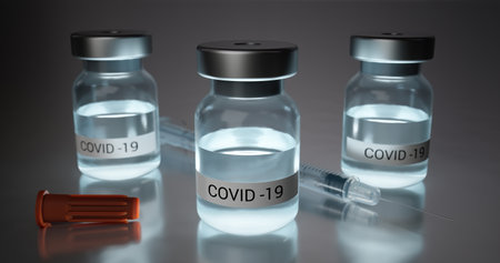 Realistic 3D render illustration of covid-19 vaccine. Concept of medical and pharmaceutical...