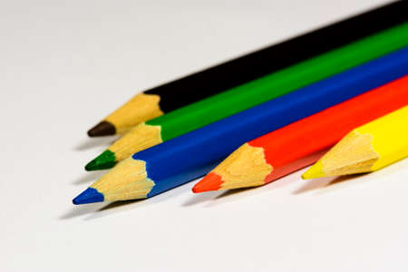 Five pencils each other. Dominant blue color pencil.の写真素材