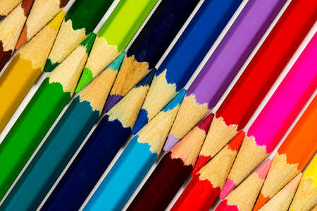 Many colored pencils against each other. From yellow to brown.の写真素材