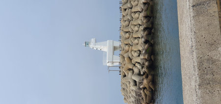 Aerial view of a breakwater in the harbor of Barcelona, Spainの写真素材