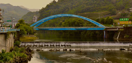 Pinglin District, New Taipei City, Taiwan, May 14th 2020: Pinglingong Bridge on Beishi Riverのeditorial素材