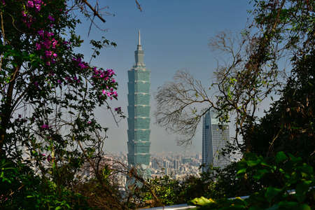 Taipei, Taiwan, May 15th 2020: View of Taipei 101 Tower from Elephant Mountain in Xinyi Districtのeditorial素材