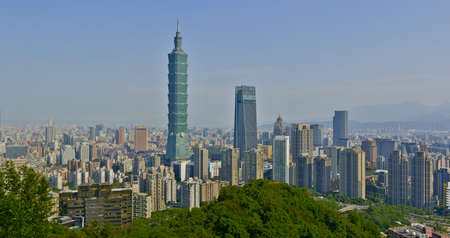 Taipei, Taiwan, May 15th 2020: View of Taipei City from Elephant Mountain in Xinyi District.のeditorial素材