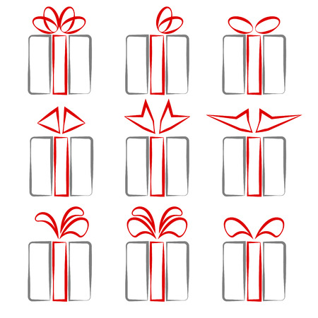 White box with red ribbon icons, vector illustration,のイラスト素材