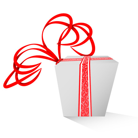 White giftbox with red ribbon isolated on white, vector illustrationのイラスト素材