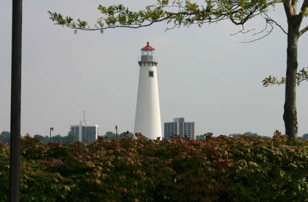 A white lighthouse in Detroit, MI.の写真素材