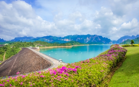 Crest of the  Ratchaprapa dam in Surat Thani, Thailandの写真素材