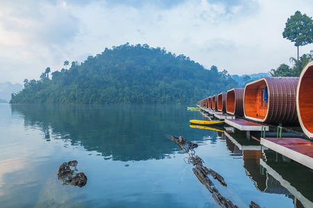 Raft House in Ratchaprapha Dam, Surat Thani , Thailand