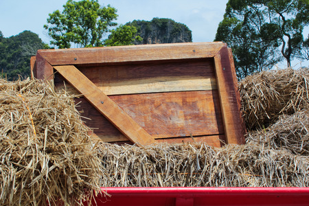 straw,wood boxes and truckの写真素材