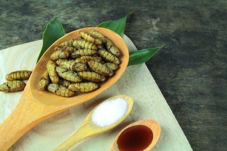 silkworm pupae, Asian food, cooking by steam or deep fry