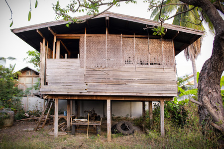 old wooden house in countryside in Thailandの写真素材