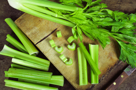 Fresh green celery isolated on white backgroundの写真素材