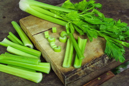 Fresh green celery isolated on white backgroundの写真素材